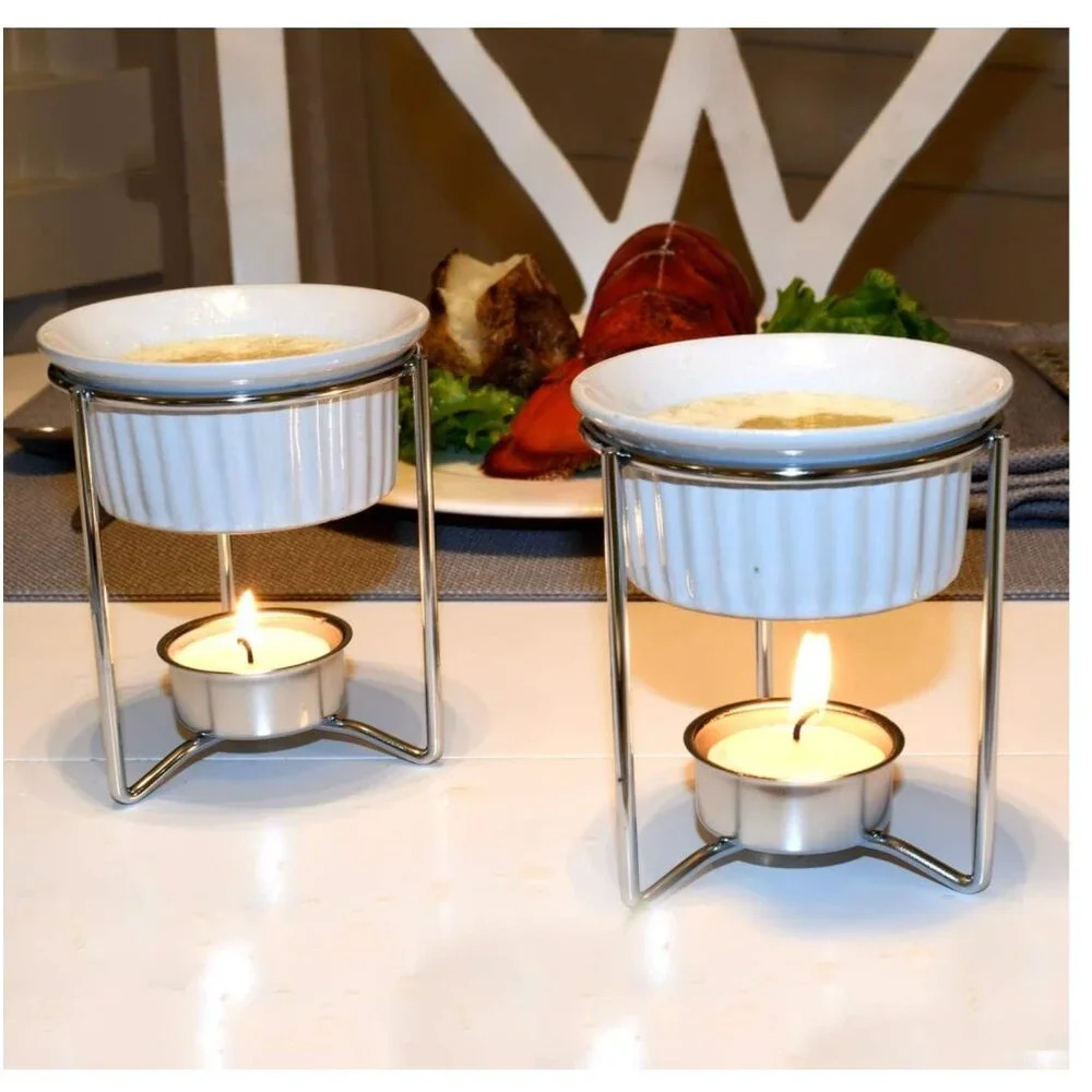 Treasure Gurus White Ceramic Dining Table Seafood Butter Warmer Dish Set Kitchen